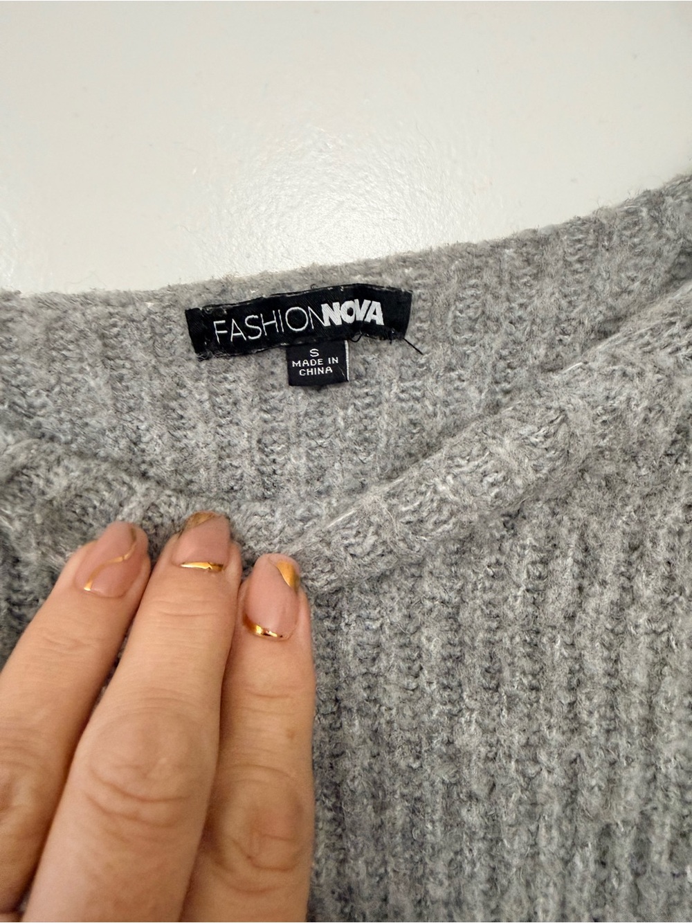 Fashion Nova Light Gray Ribbed Crew Sweater
